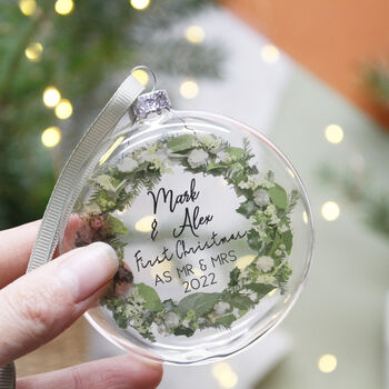 First Married Christmas Wreath Flat Glass Bauble, 7 of 8