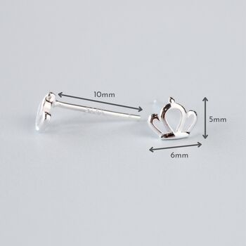 Sterling Silver Tiny Crown Stud Earrings, 3 of 5