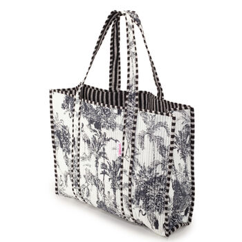 Serendipity Cotton Quilted Tote Bag Black/White Crane, 2 of 5