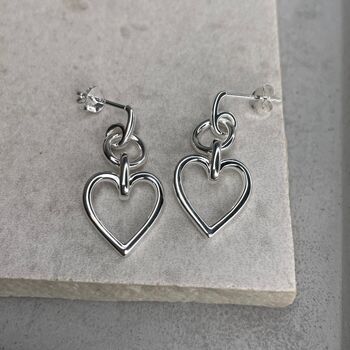 Sterling Silver Statement Heart Drop Earrings, 2 of 12