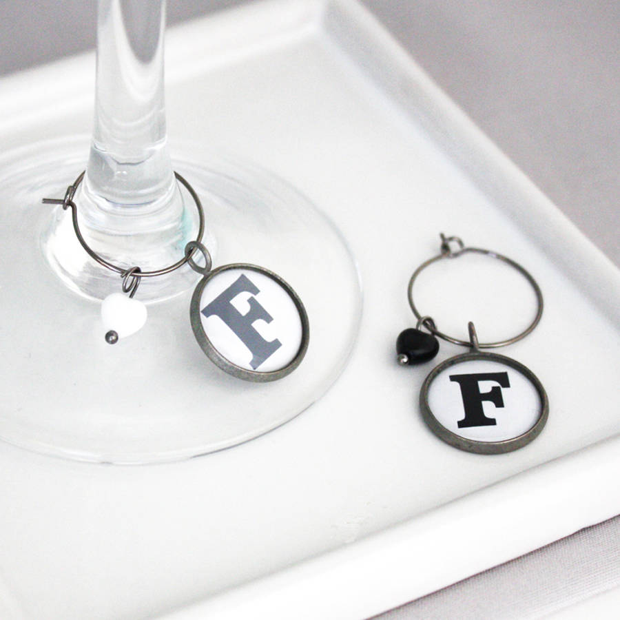 Two Monochrome Initial Wine Glass Charms, 1 of 5
