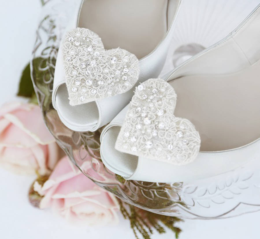 Amour Lace And Crystal Heart Shoe Clips, 1 of 5