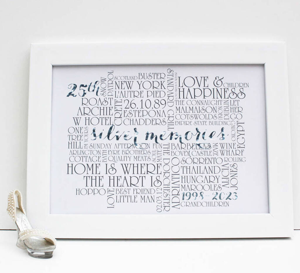 Personalised Silver 25th Wedding Anniversary Print, 1 of 3