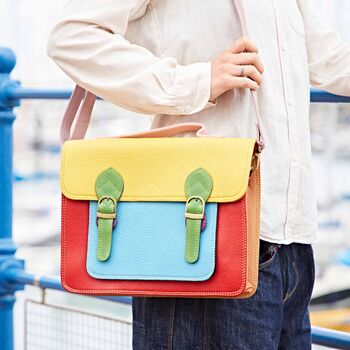 Multicoloured Recycled Leather Satchel, 8 of 11