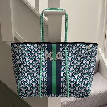 Personalised Geometric Aqua Stripe Tote Bag Set, 2 of 3