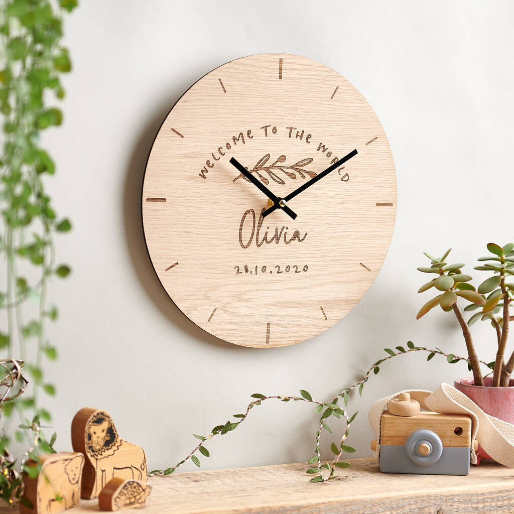 Personalised Wooden Newborn Clock, 1 of 4