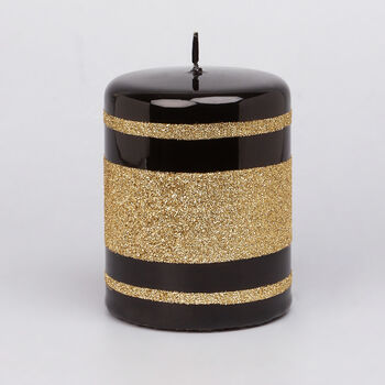 G Decor Black And Gold Striped Glitter Glass Candles, 5 of 7
