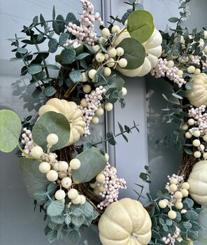 Faux Eucalyptus Large Autumnal Wreath White And Green, 3 of 4