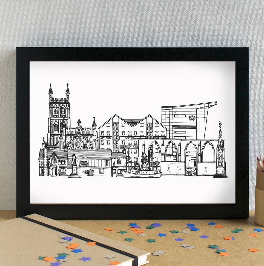 Gloucester Skyline Art Print Unframed By Becka Griffin Illustration