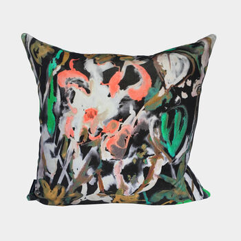 Abstract Floral Velvet Cushion, Black, 4 of 5