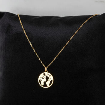 World Coin Pendant Necklace For Her 18k Gold Plated, 2 of 4