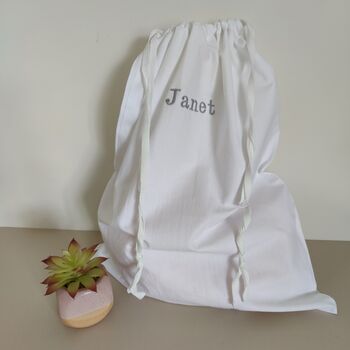 Personalised White Cotton Travel Laundry Bag Organiser, 3 of 8