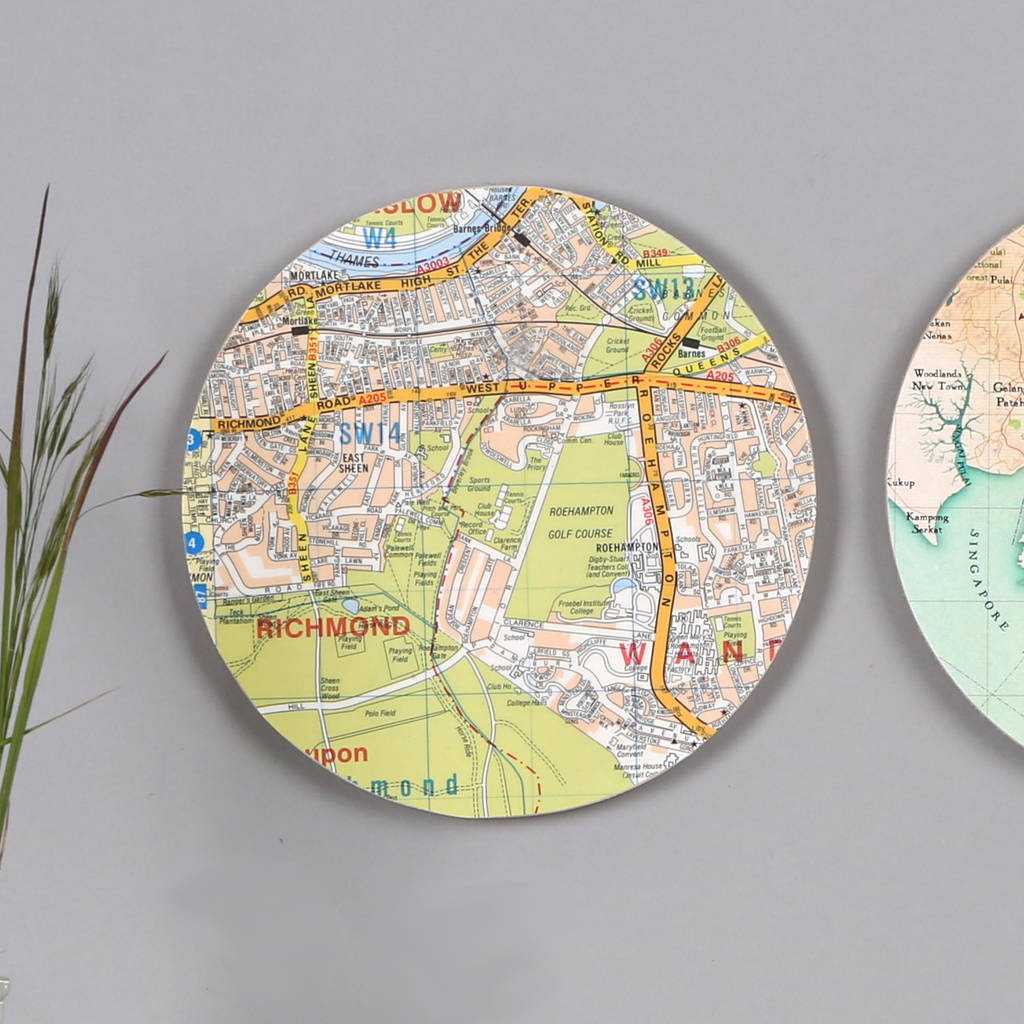 Three Personalised Map Wall Art Circles For Him By Bombus