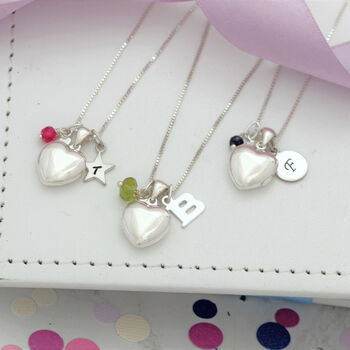 Childs Silver Heart Locket Personalised With Birthstone, 6 of 10