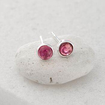 Sterling Silver October Birthstone Stud Earrings Pink Tourmaline, 2 of 5