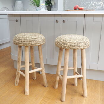 Wooden Bar Stool With Wicker Seat Ardennes, 2 of 5