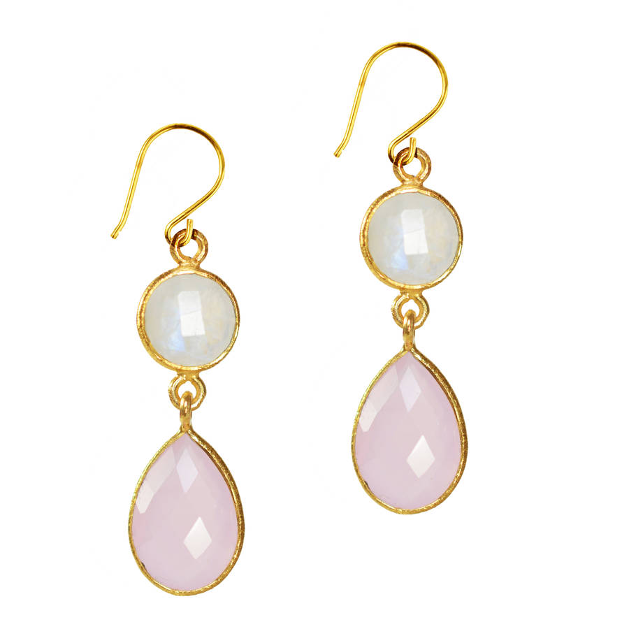 Belinda Bel Earrings Moonstone Pink Chalcedony By SuShilla