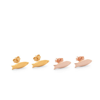 Fish Stud Earrings Gold Or Rose Gold Vermeil, 3 of 5