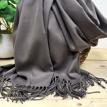 Super Soft Plain Pashmina Style Scarf In Chocolate Brown, 2 of 3