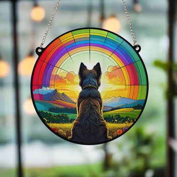 Scottish Terrier Rainbow Bridge Stained Glass Effect Suncatcher, 4 of 5