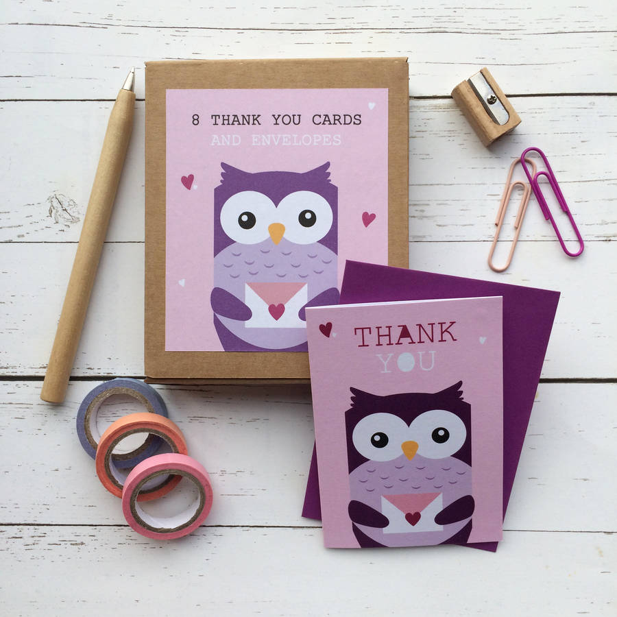 children's mini thank you cards owl by aliroo | notonthehighstreet.com