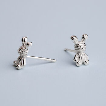 Sterling Silver Knit Bunny Stud Earrings, 3 of 4