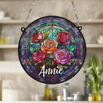 Roses Personalised Stained Glass Effect Suncatcher, 6 of 7