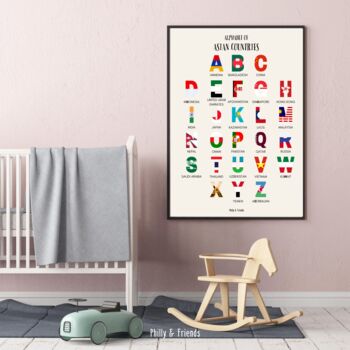 Alphabet Of Asian Countries + Flags Wall Art Poster, 3 of 3