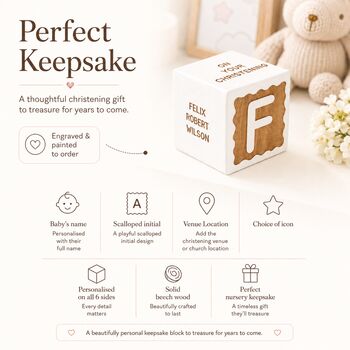 Personalised Scalloped Christening Keepsake Block, 4 of 7