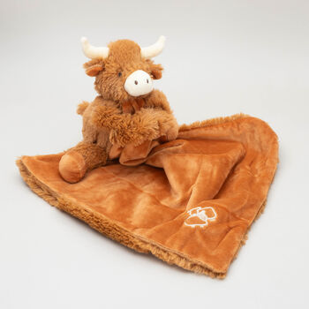 Highland Longhorn Cow Toy Soother With Personalised Engraved Heart, 3 of 9