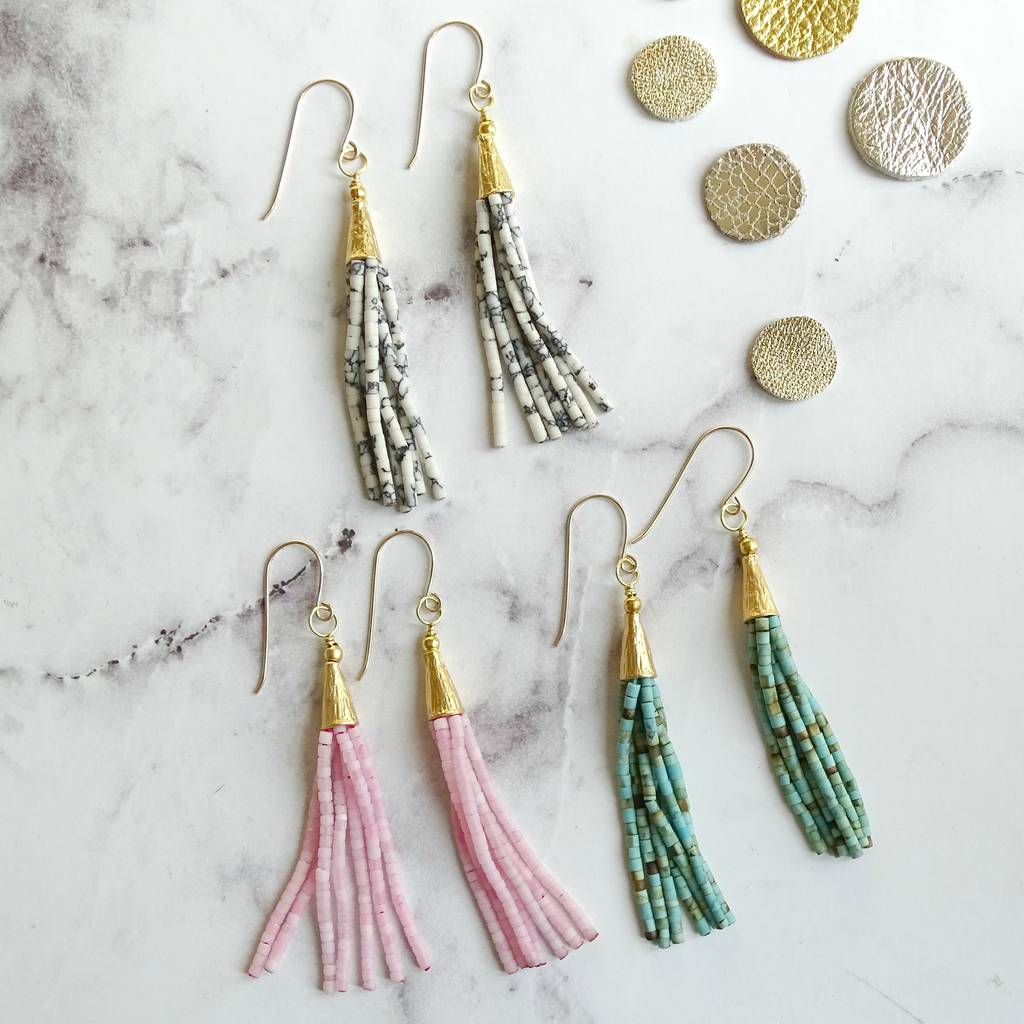 Marble Bead Tassel Earrings By Magpie Living