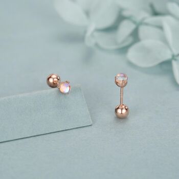 Sterling Silver Moonstone 18 G Screw Back Stud Earrings, 4 of 12