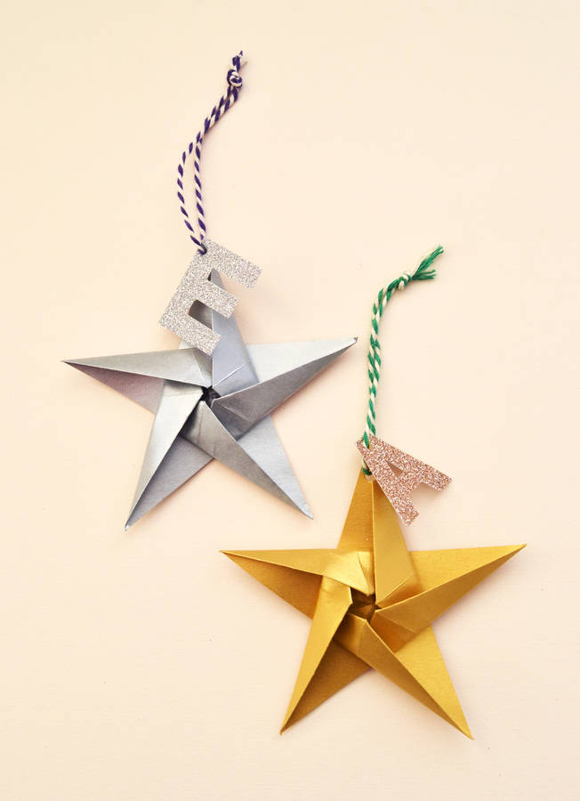 handmade initial christmas origami star decoration by may contain