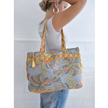 Block Printed Coral Exotic Bouquet Quilted Bag, 2 of 4