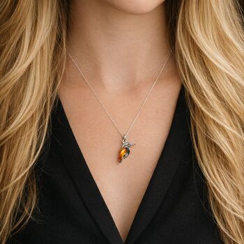 Personalised Sterling Silver Baltic Amber Kingfisher Pendant Necklace, 2 of 9