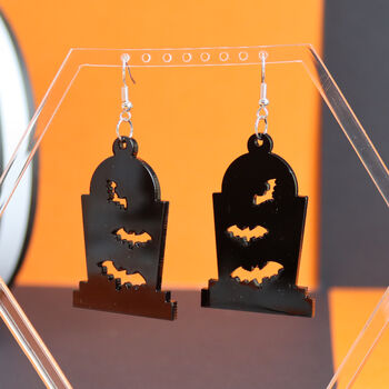 Bat Tombstone Halloween Earrings, 8 of 8