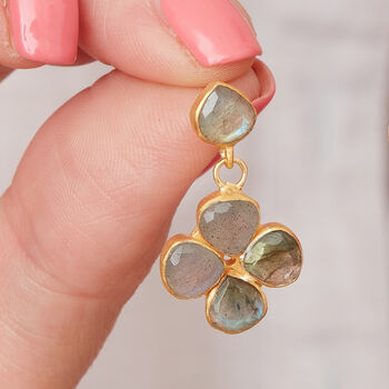 Labradorite Clover Gold Plated Silver Stud Earrings, 2 of 12
