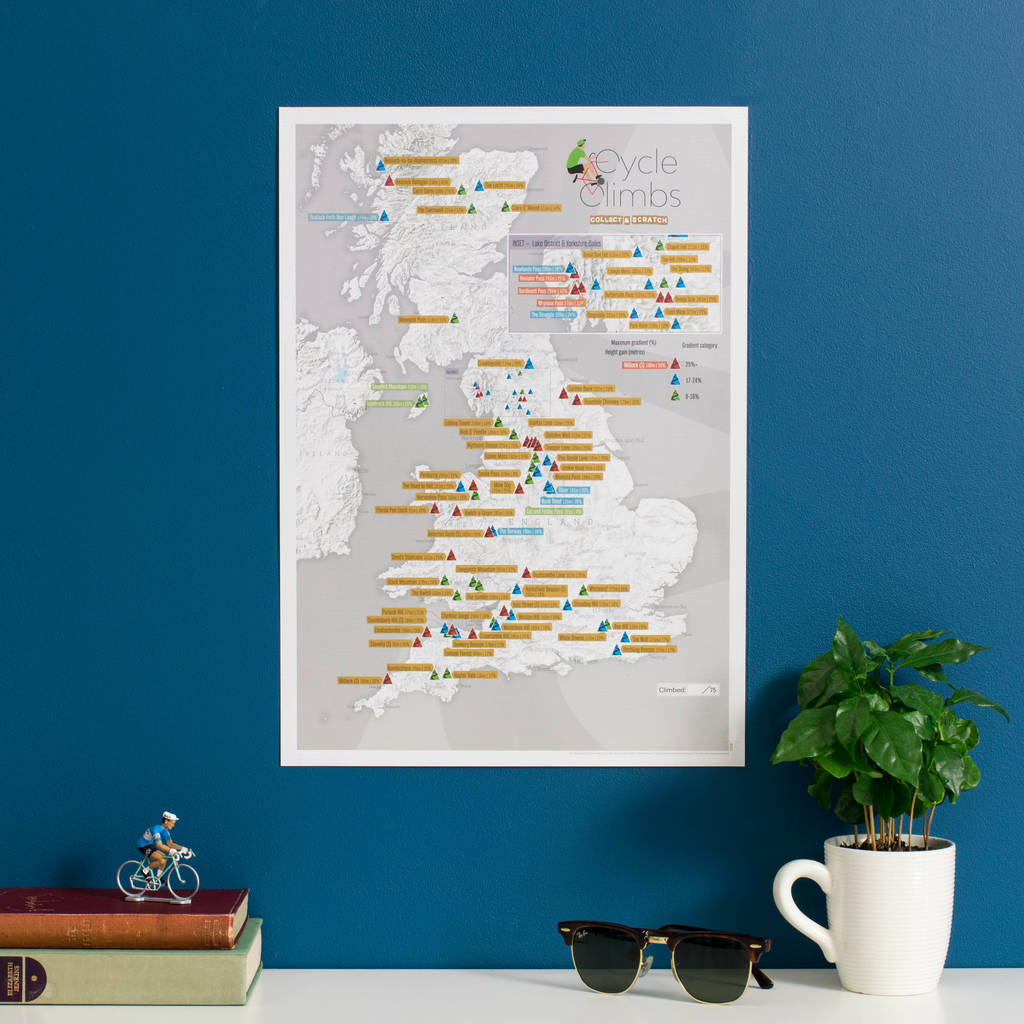 Personalised Scratch Off UK Cycle Climbs Print, 1 of 10