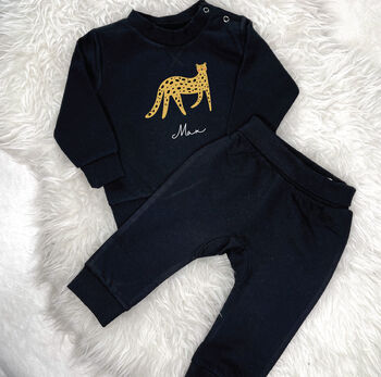 Baby Personalised Leopard Sweatshirt Jogger Set, 6 of 6