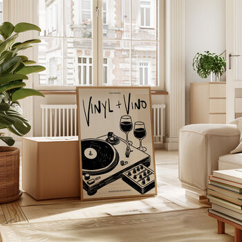 Vinyl And Vino Print | Music Poster | Home Decor | Wine | Illustration | Record | Bar | Trendy | Retro | Kitchen Dining Room | Mid Century, 4 of 9