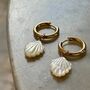 Conch Shell Flat Charm Plated Hoop Earrings, thumbnail 5 of 6