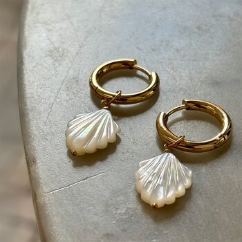 Conch Shell Flat Charm Plated Hoop Earrings, 5 of 6