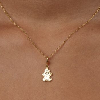 Gingerbread Man Charm Necklace, Silver Or Gold Plated, 8 of 11