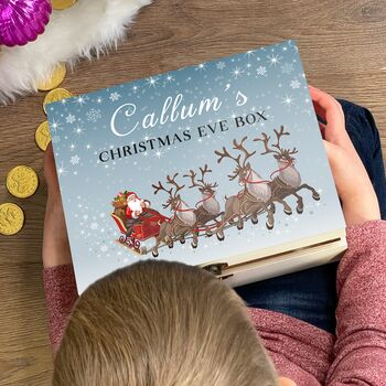 Personalised Name Wooden Christmas Eve Box Reindeer, 2 of 3