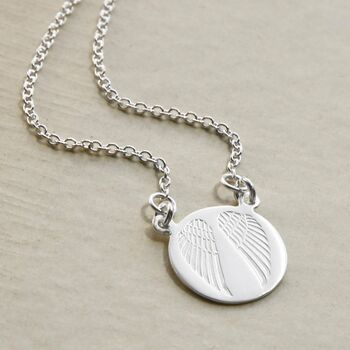 Sterling Silver Engraved Angel Wings Necklace, 4 of 5