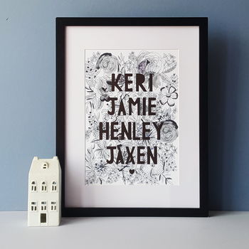Personalised Family Monochrome Florals Papercut Print, 3 of 12
