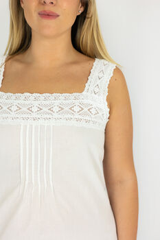 Women's White Cotton Nightdress Lace Chemise, 5 of 7