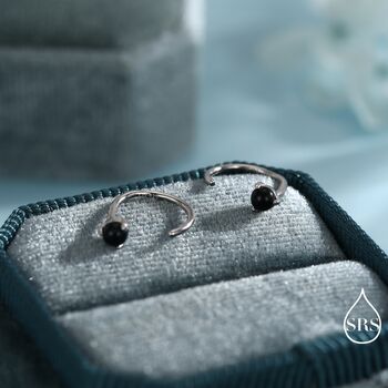 Sterling Silver Genuine Black Onyx Huggie Hoop Earrings, 3 of 12