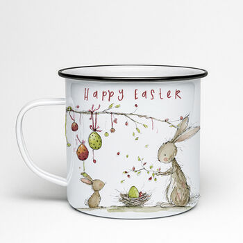 Personalised Easter Enamel Mug With Cute Rabbits, Festive Holiday Gift For Family And Friends, 4 of 5