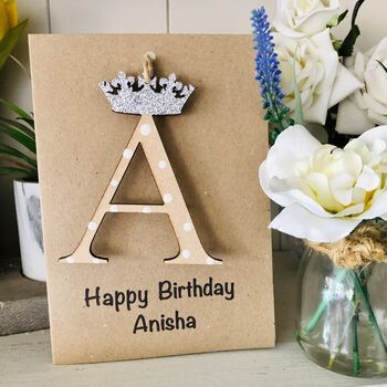 Personalised Crown Card Wooden Glitter Letter Name, 3 of 10